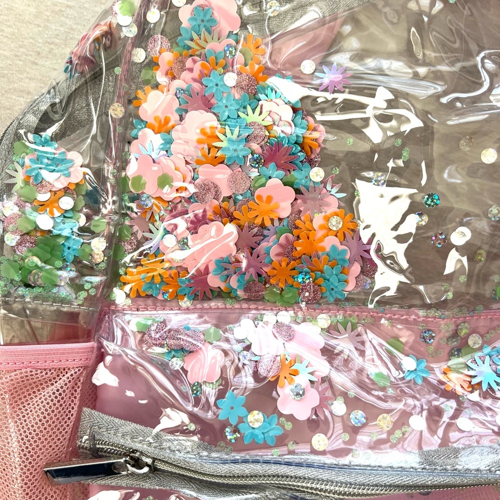 Packed Party Pink Clear Sequin Floral Backpack - Picture 3 of 9